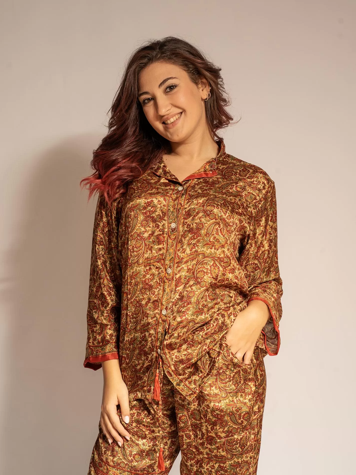 Pigiama in Sari LXL - ocra e rosso