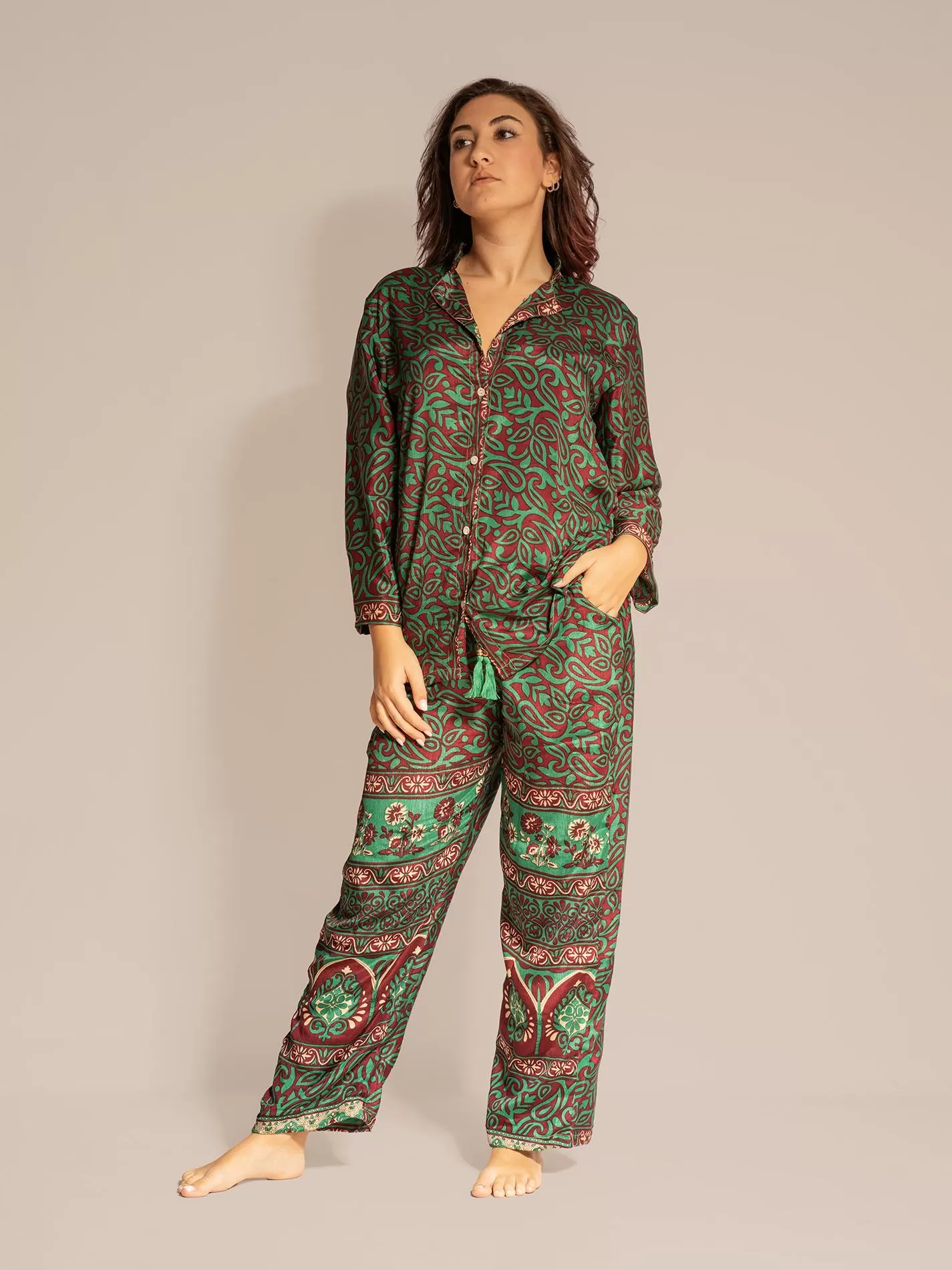 Pigiama in Sari LXL - verde e rosso