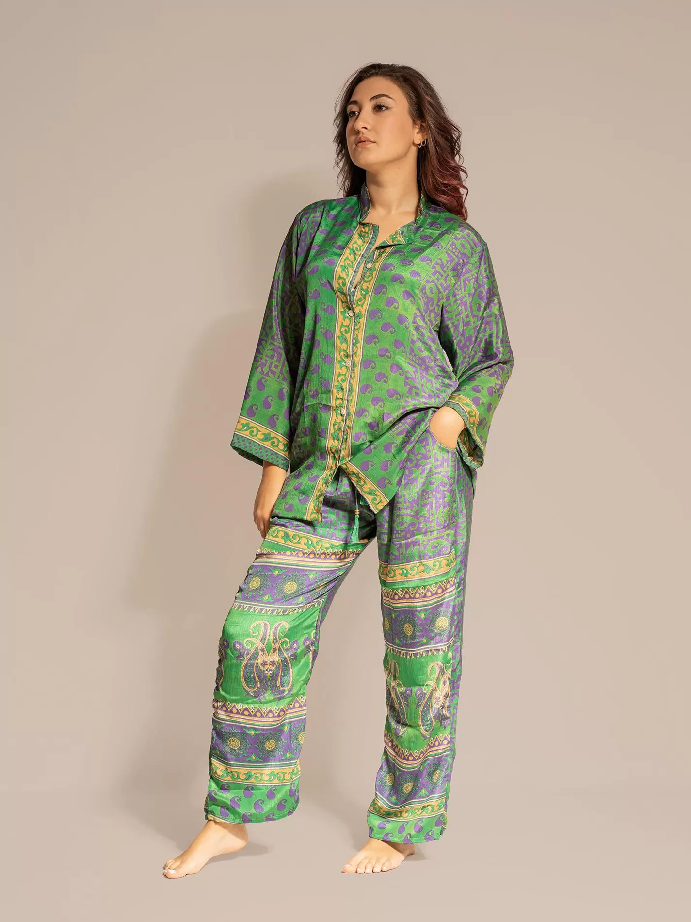 Pigiama in Sari LXL - verde e viola