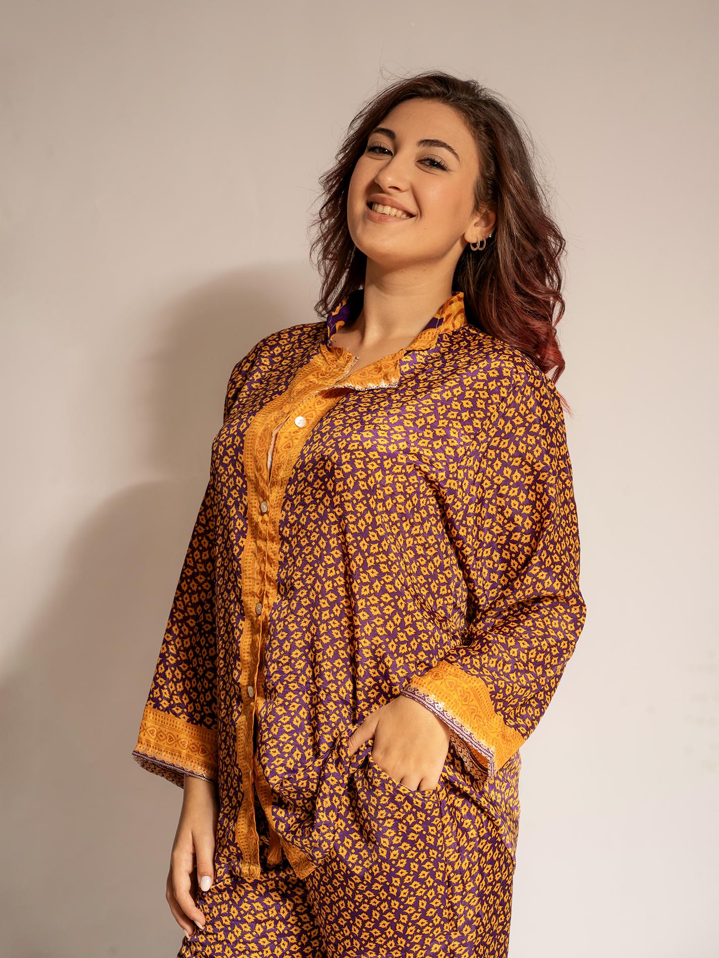 Pigiama in Sari LXL - viola e arancione