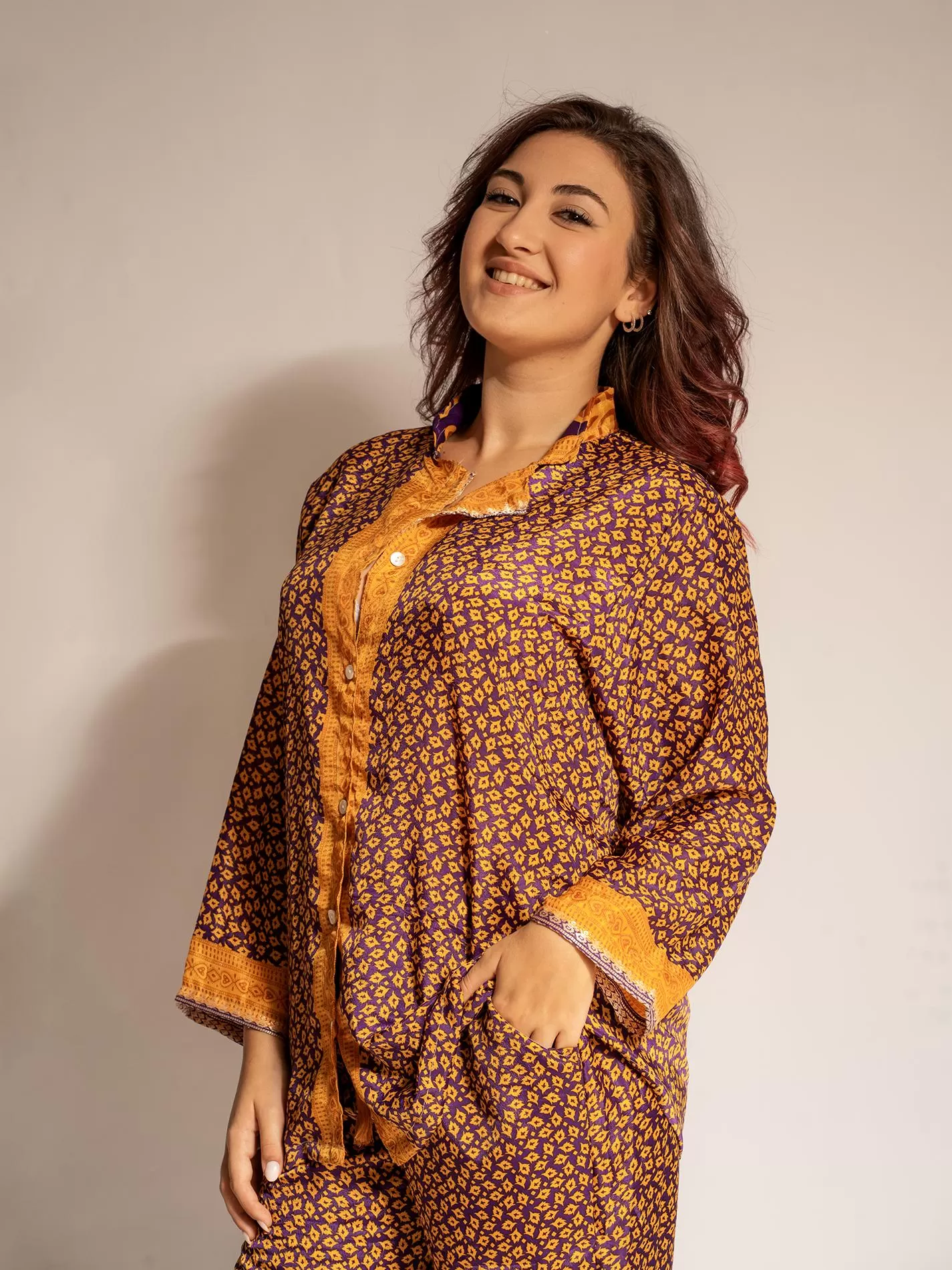 Pigiama in Sari LXL - viola e arancione