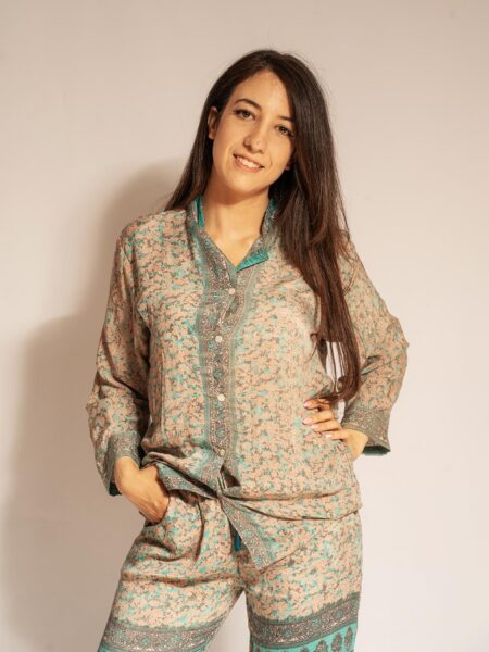 Pigiama in Sari SM - celeste e ocra (2)