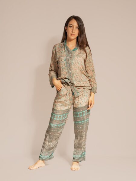 Pigiama in Sari SM - celeste e ocra