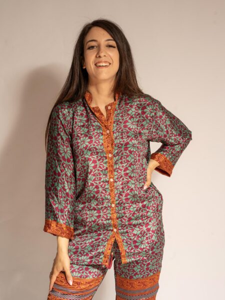 Pigiama in Sari SM - verde e rosso (2)