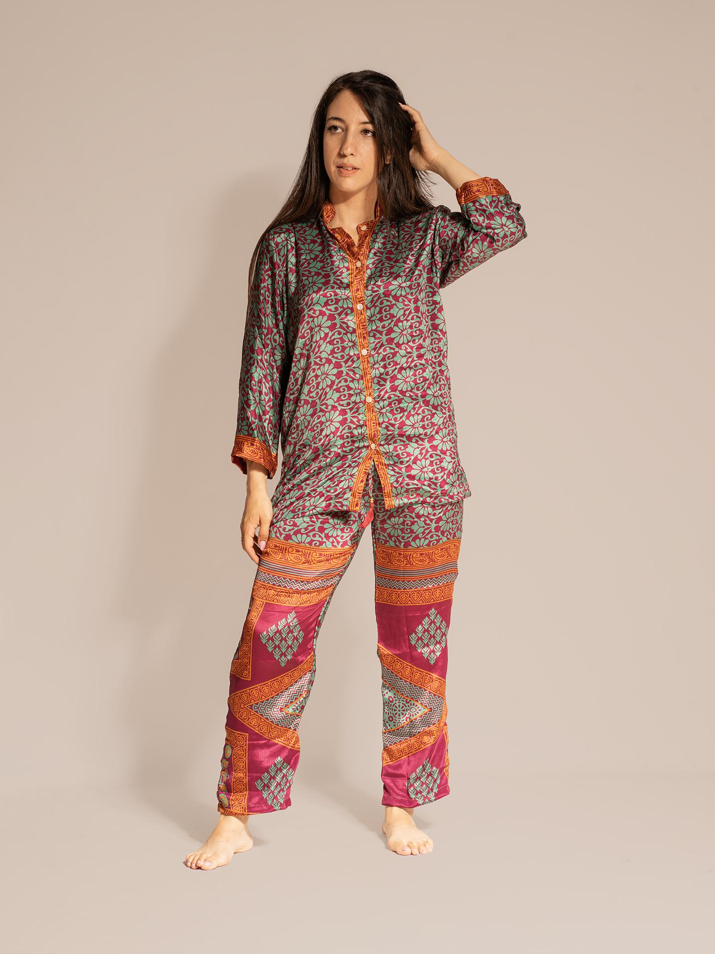 Pigiama in Sari SM - verde e rosso