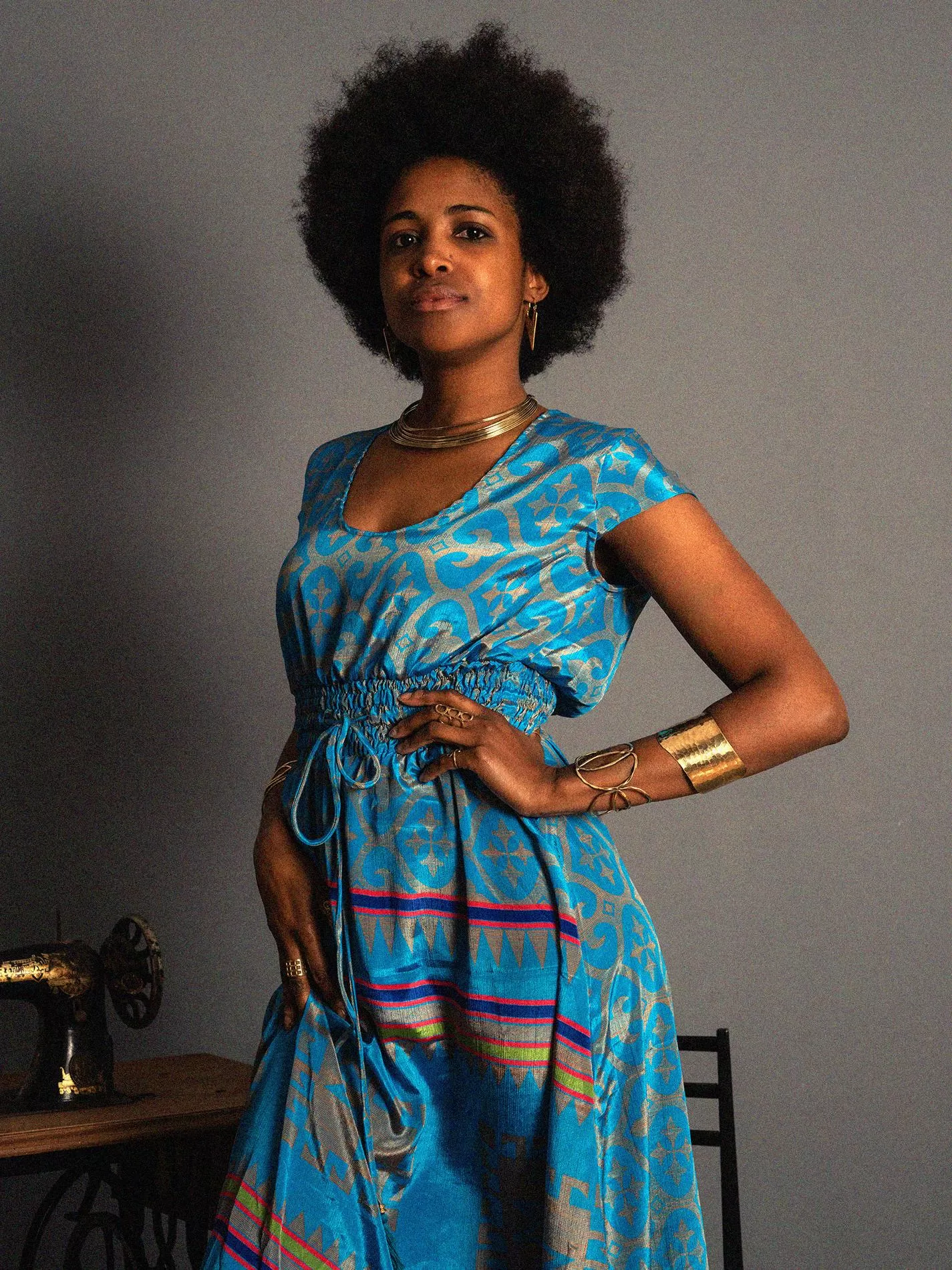 Abito lungo a girocollo azzurro - Agra