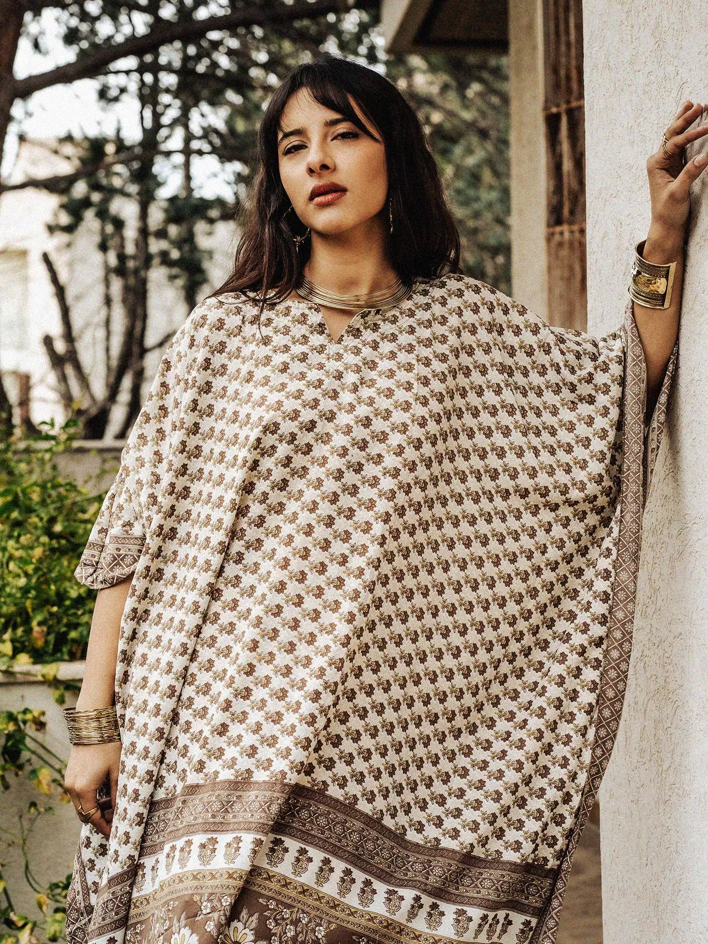 Caftano Lungo bianco con fiorellini