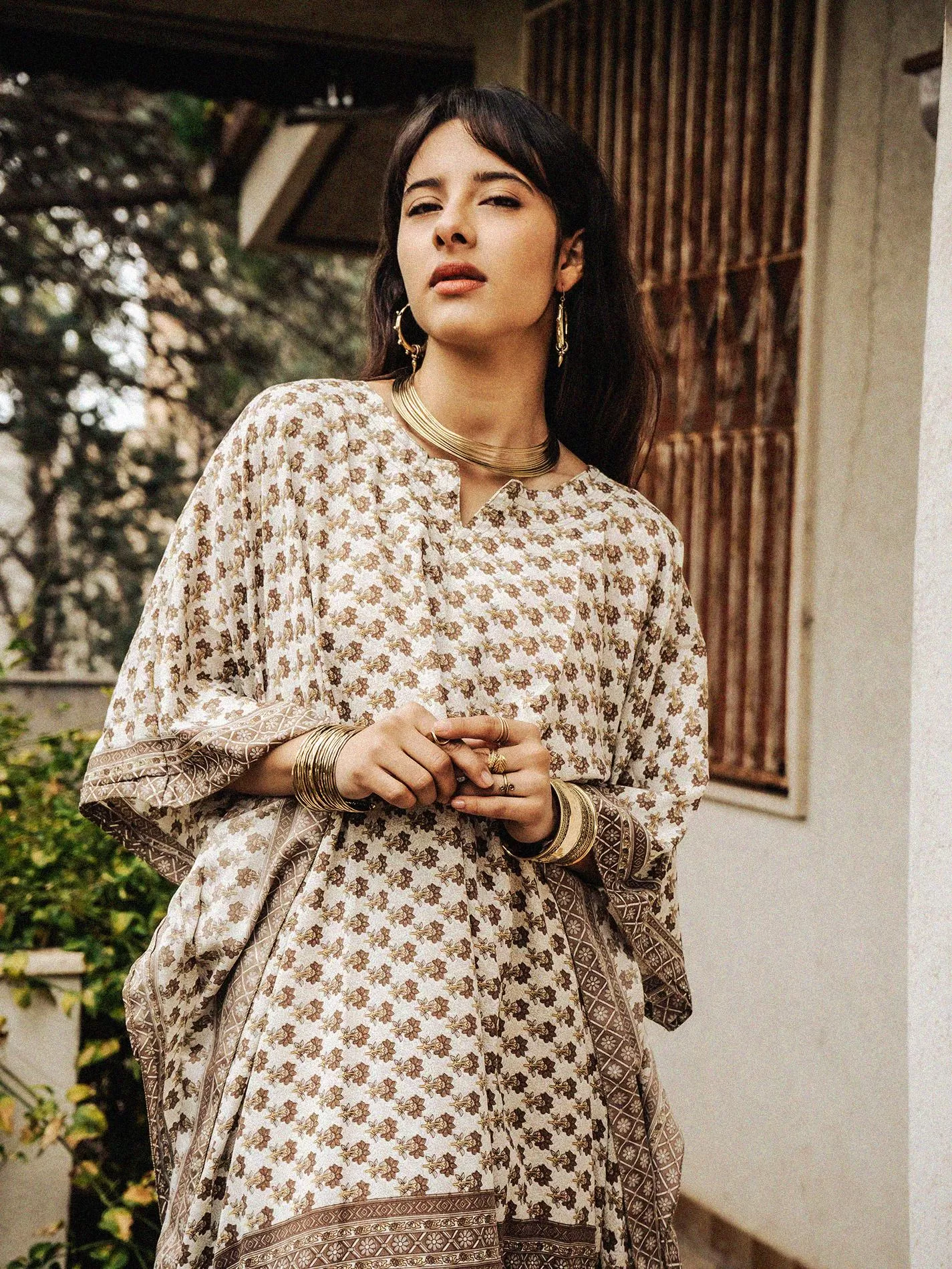 Caftano Lungo bianco con fiorellini