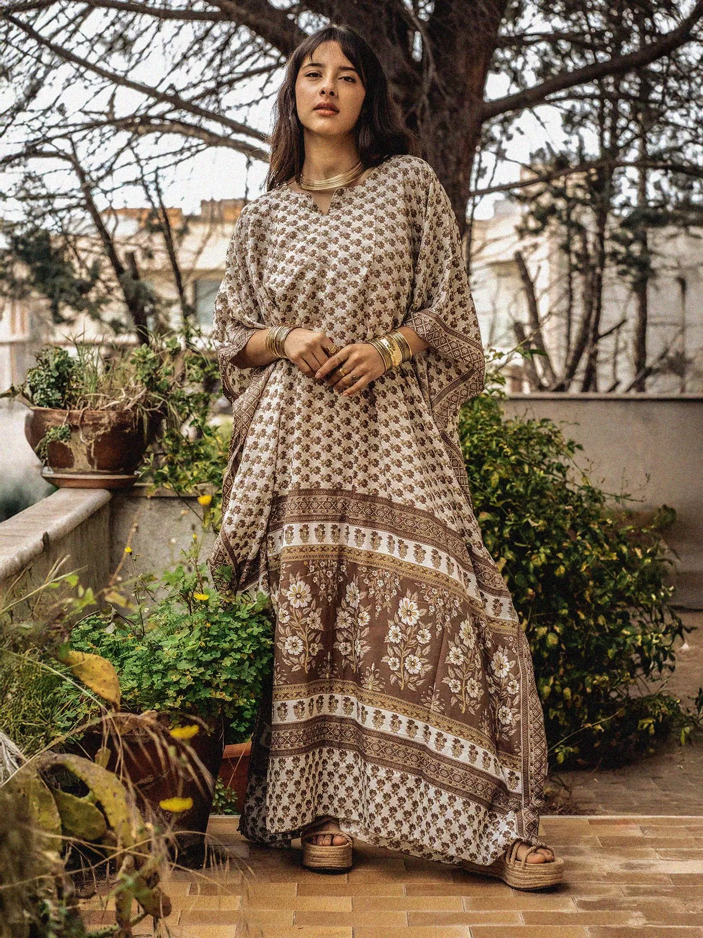 Caftano Lungo bianco con fiorellini