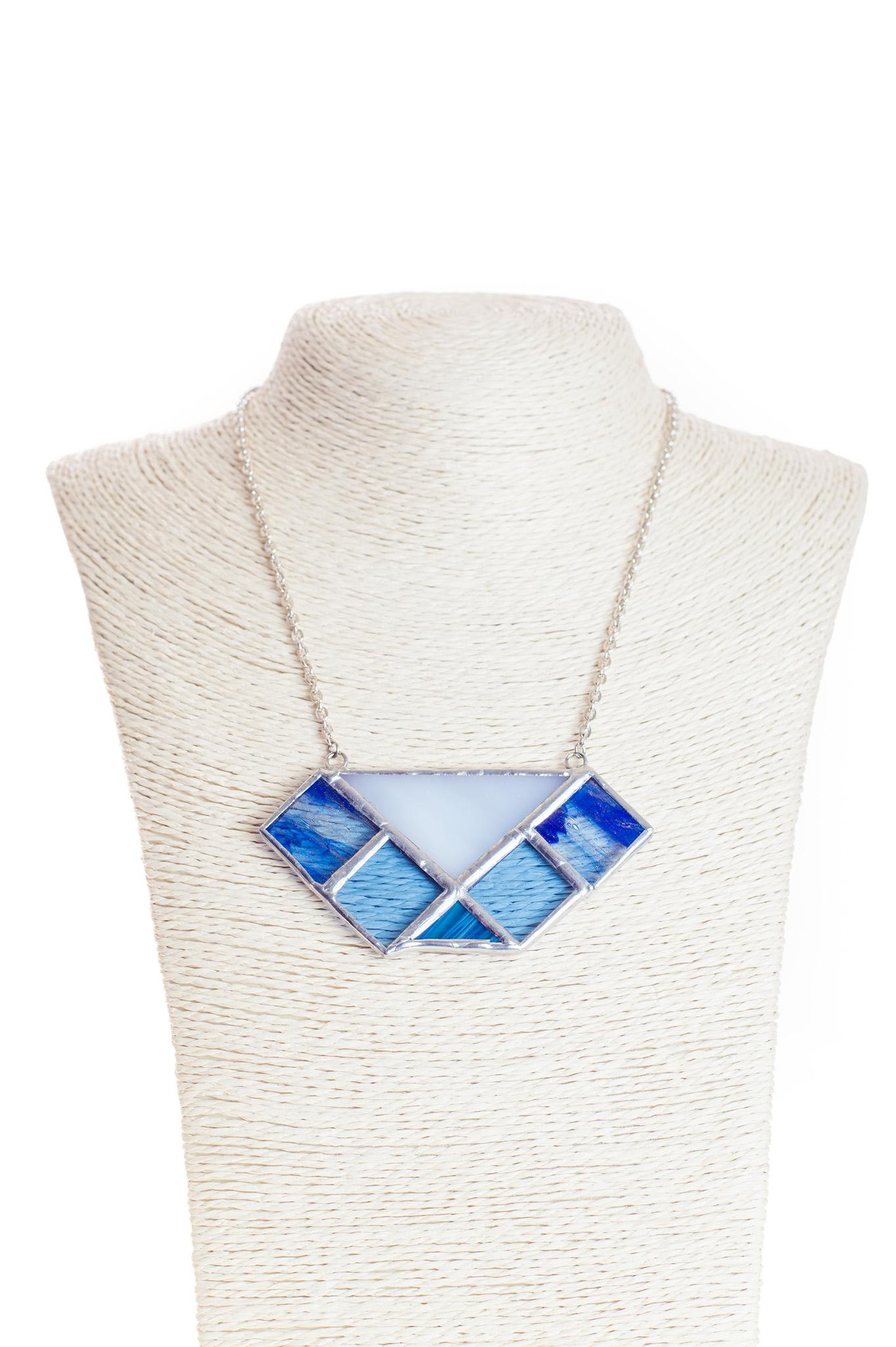 Collana girocollo in Vetro Opalescente Blu e Metallo
