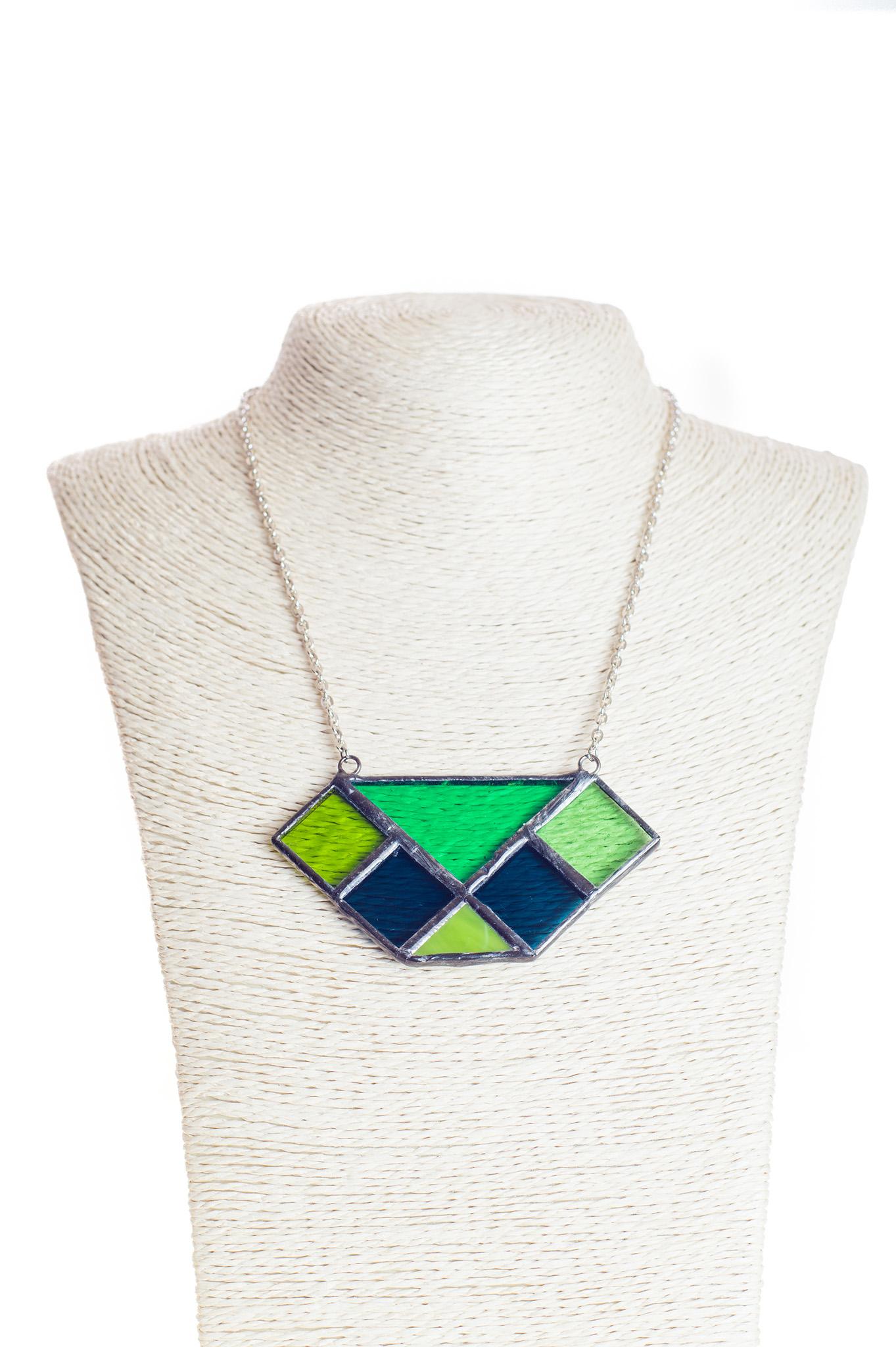 Collana girocollo in Vetro Opalescente Verde e Metallo