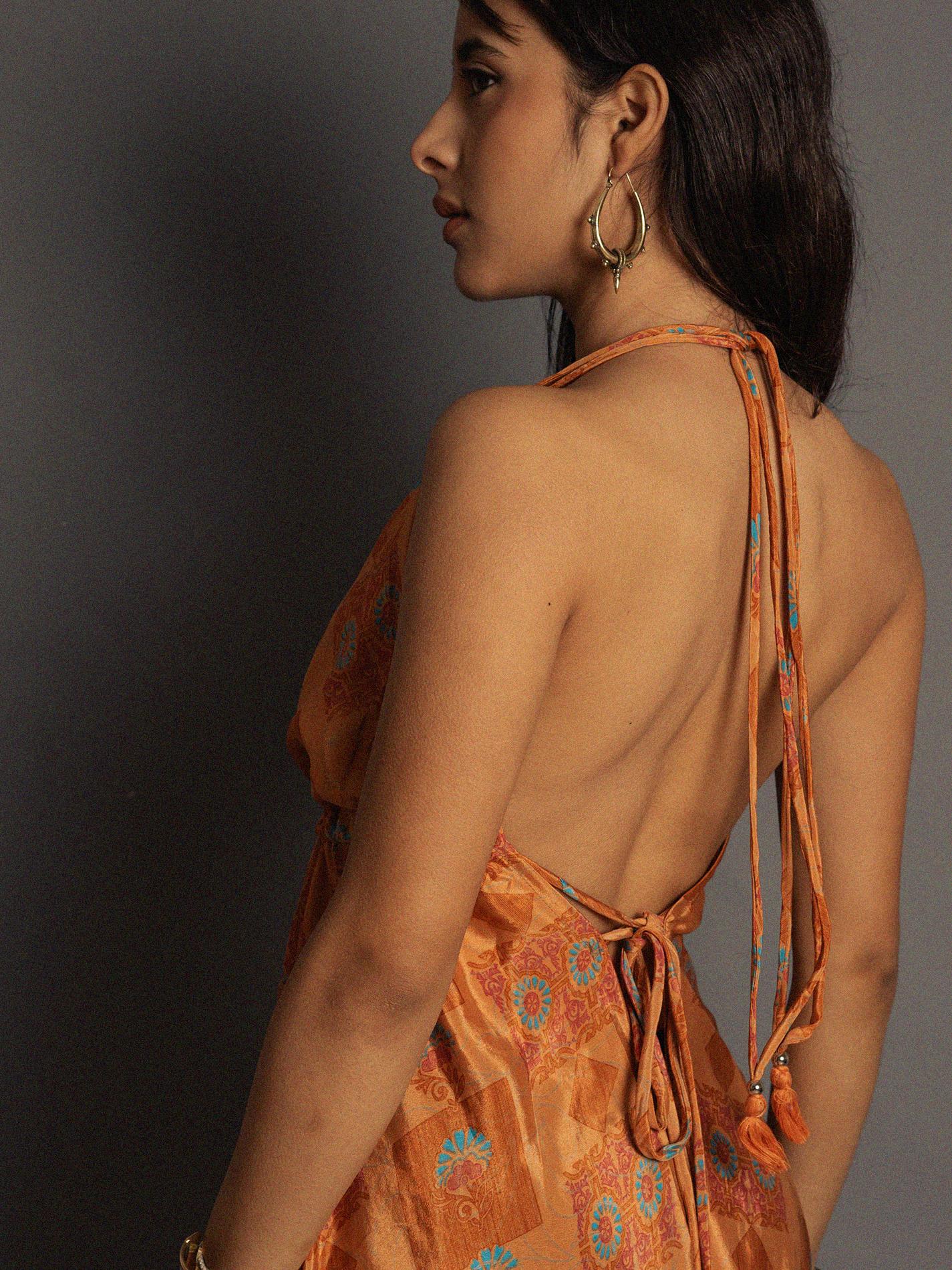 Abito corto arancione e azzurro - Mandala