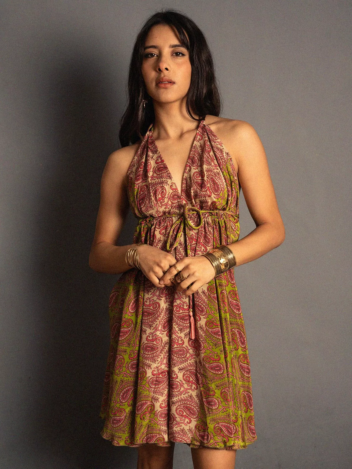 Abito corto verde e rosa - Mandala