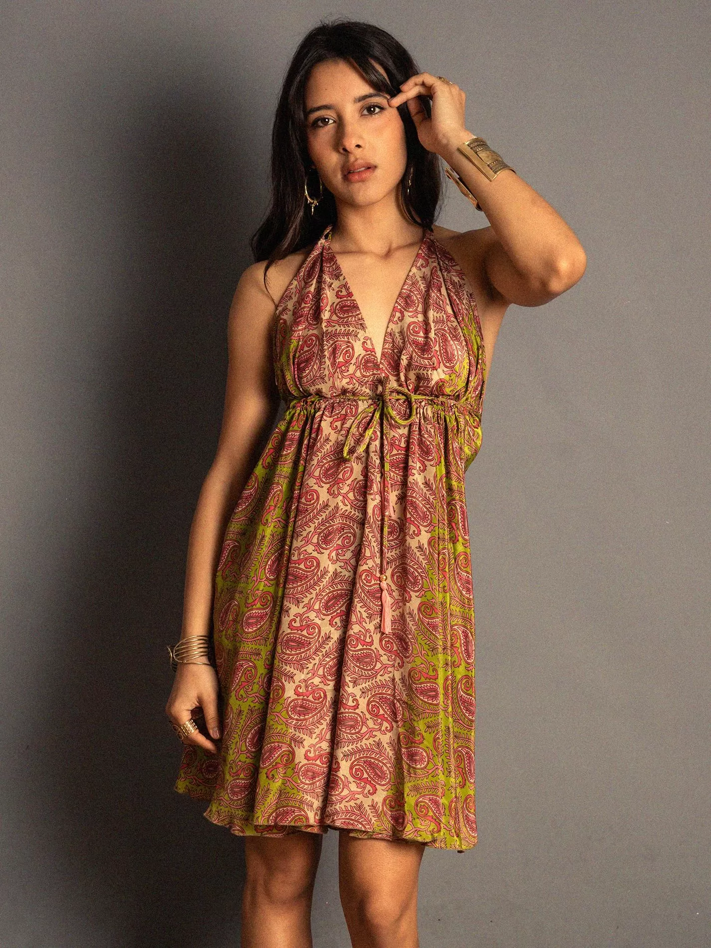 Abito corto verde e rosa - Mandala