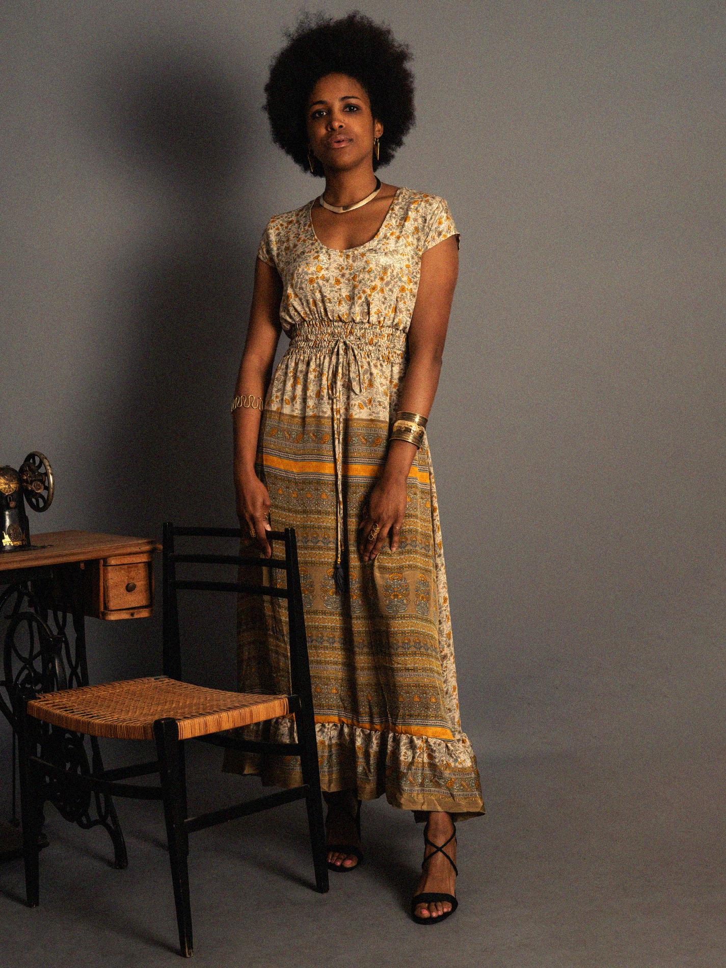 Abito lungo a girocollo fiorellini - Agra