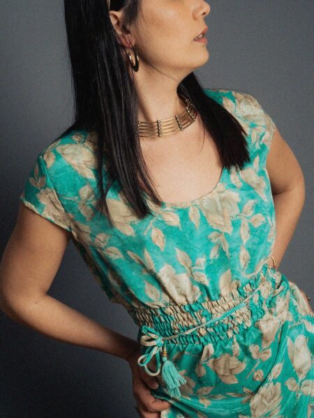 Abito lungo a girocollo fiori bianchi - Agra (2)