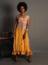 Abito lungo a girocollo fiori e giallo - Agra