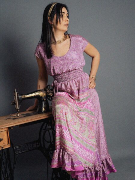 Abito lungo a girocollo lilla - Agra (2)