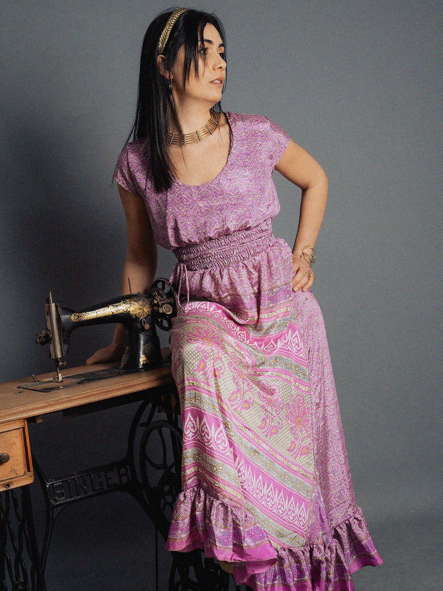 Abito lungo a girocollo lilla - Agra