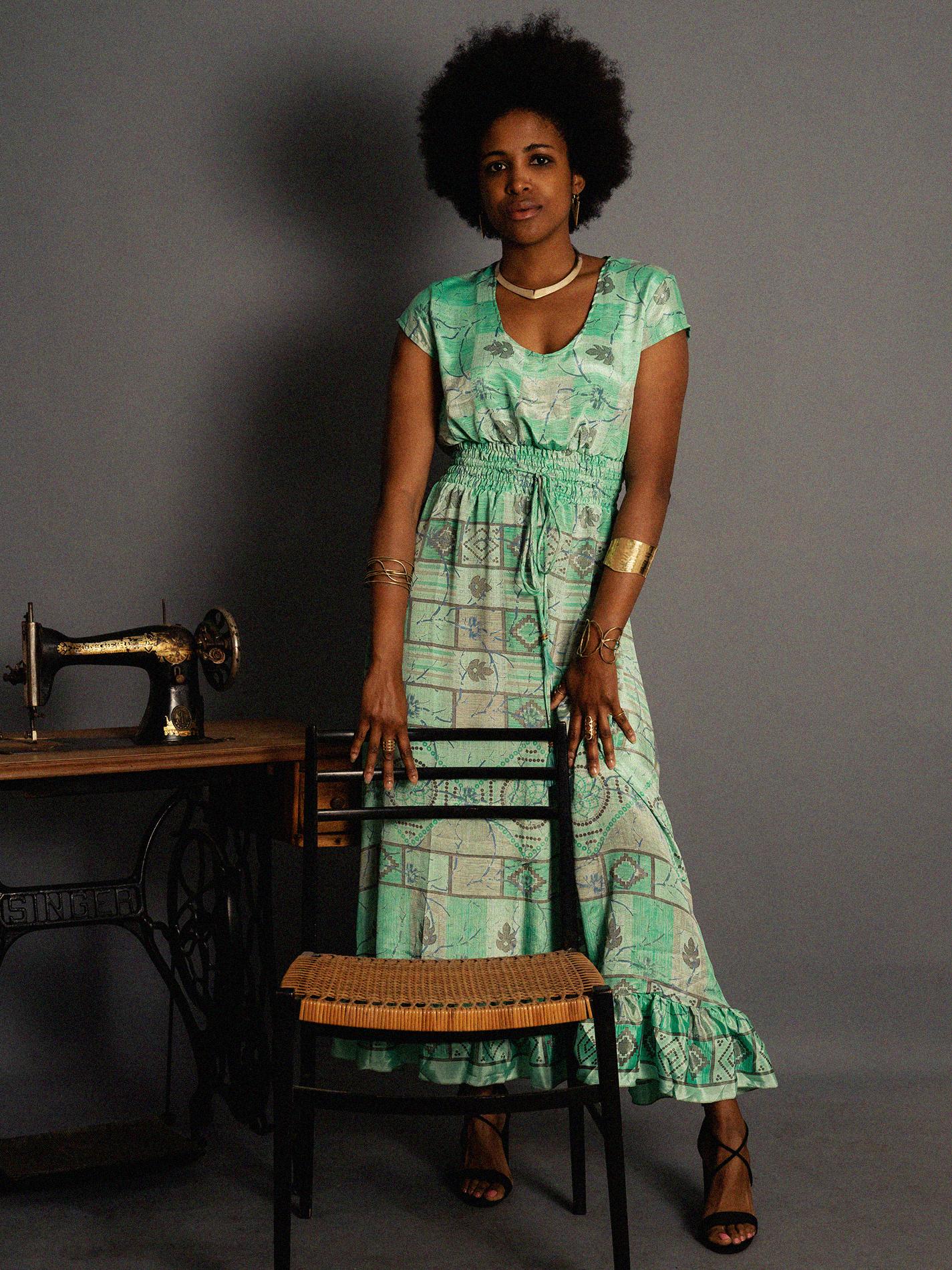 Abito lungo a girocollo menta - Agra