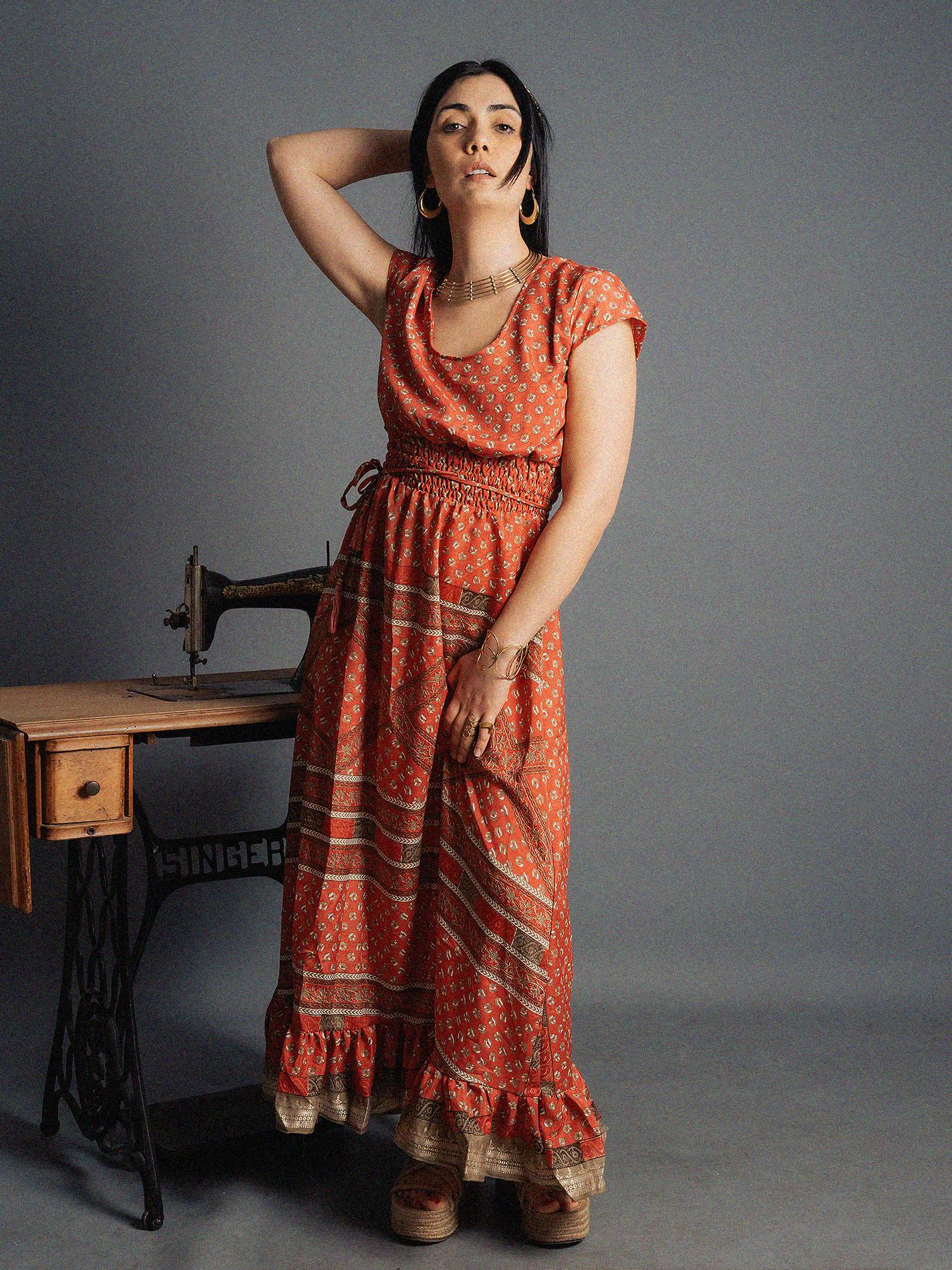 Abito lungo a girocollo rosso - Agra