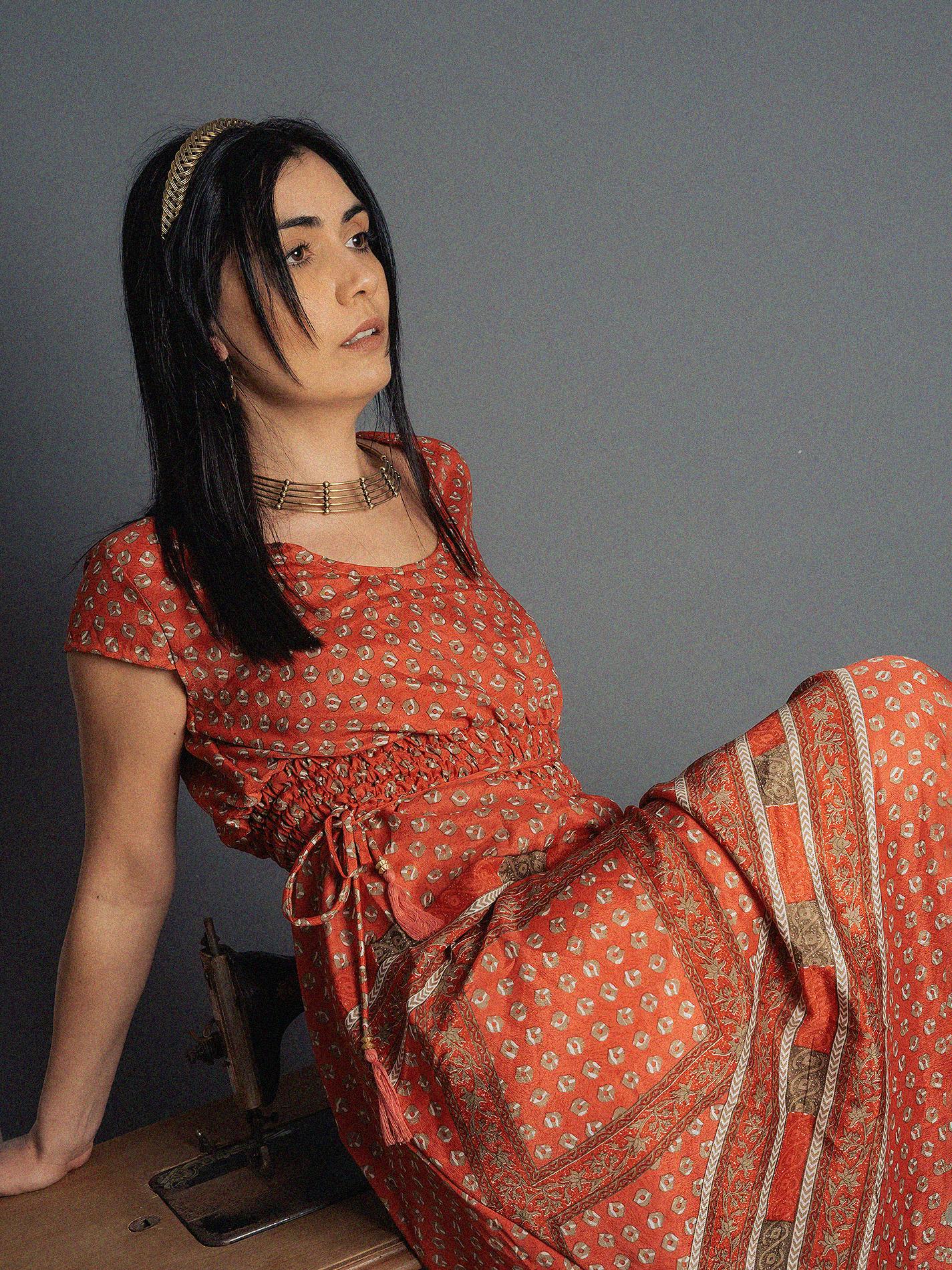 Abito lungo a girocollo rosso - Agra