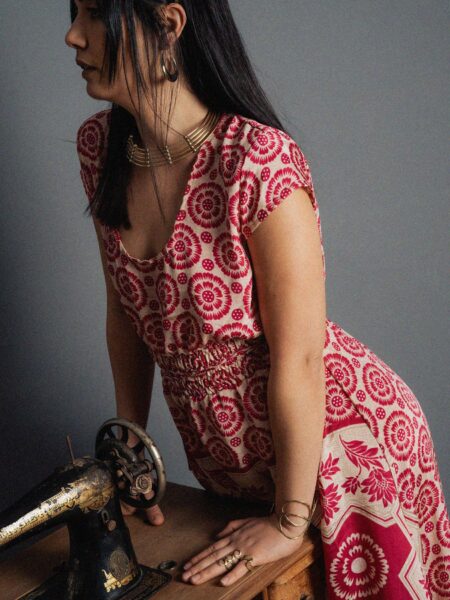 Abito lungo a girocollo rosso ciliegia - Agra (2)