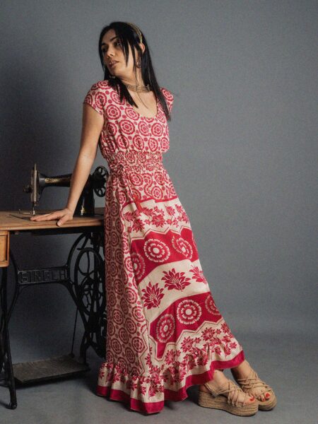 Abito lungo a girocollo rosso ciliegia - Agra