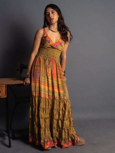 Abito lungo giallo e verde - Bihar