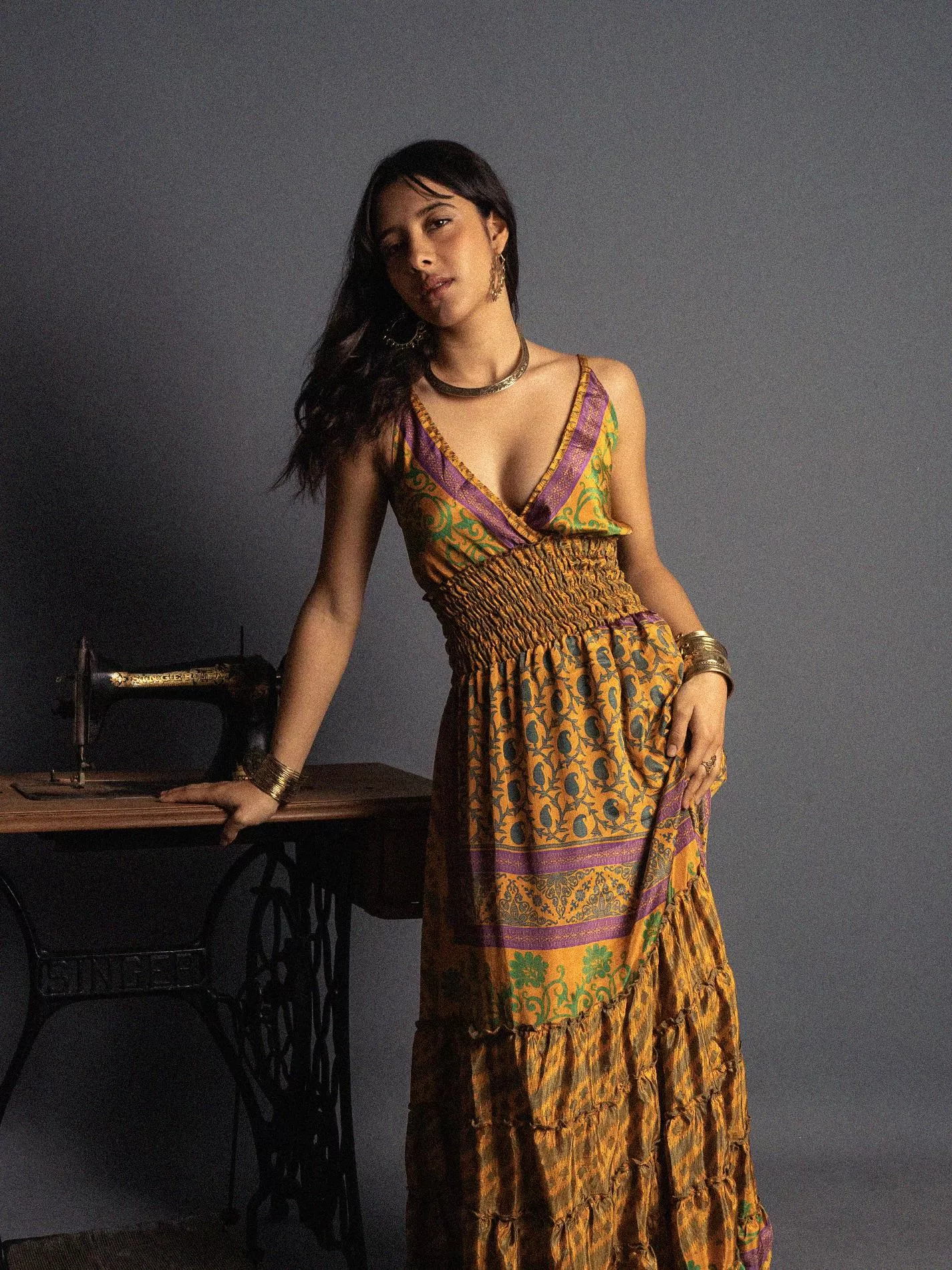 Abito lungo giallo e verde - Bihar