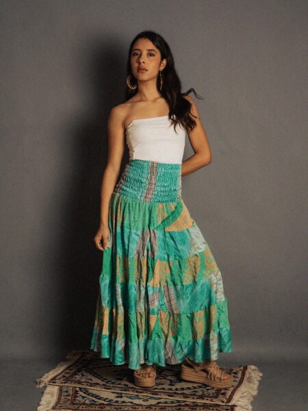 Gonna etnica a balze acquamarina – Hippie