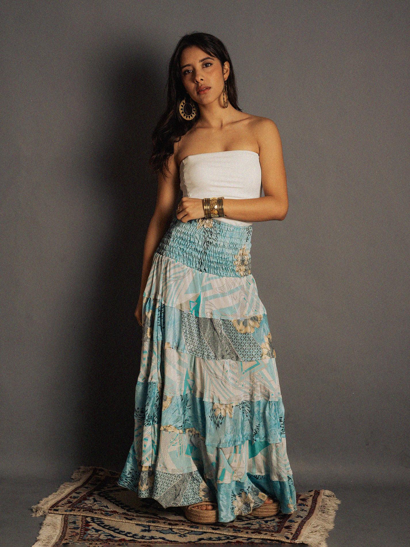 Gonna etnica a balze celeste – Hippie