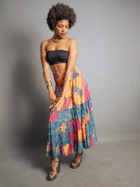 Gonna etnica a balze grigio e arancione – Hippie (2)