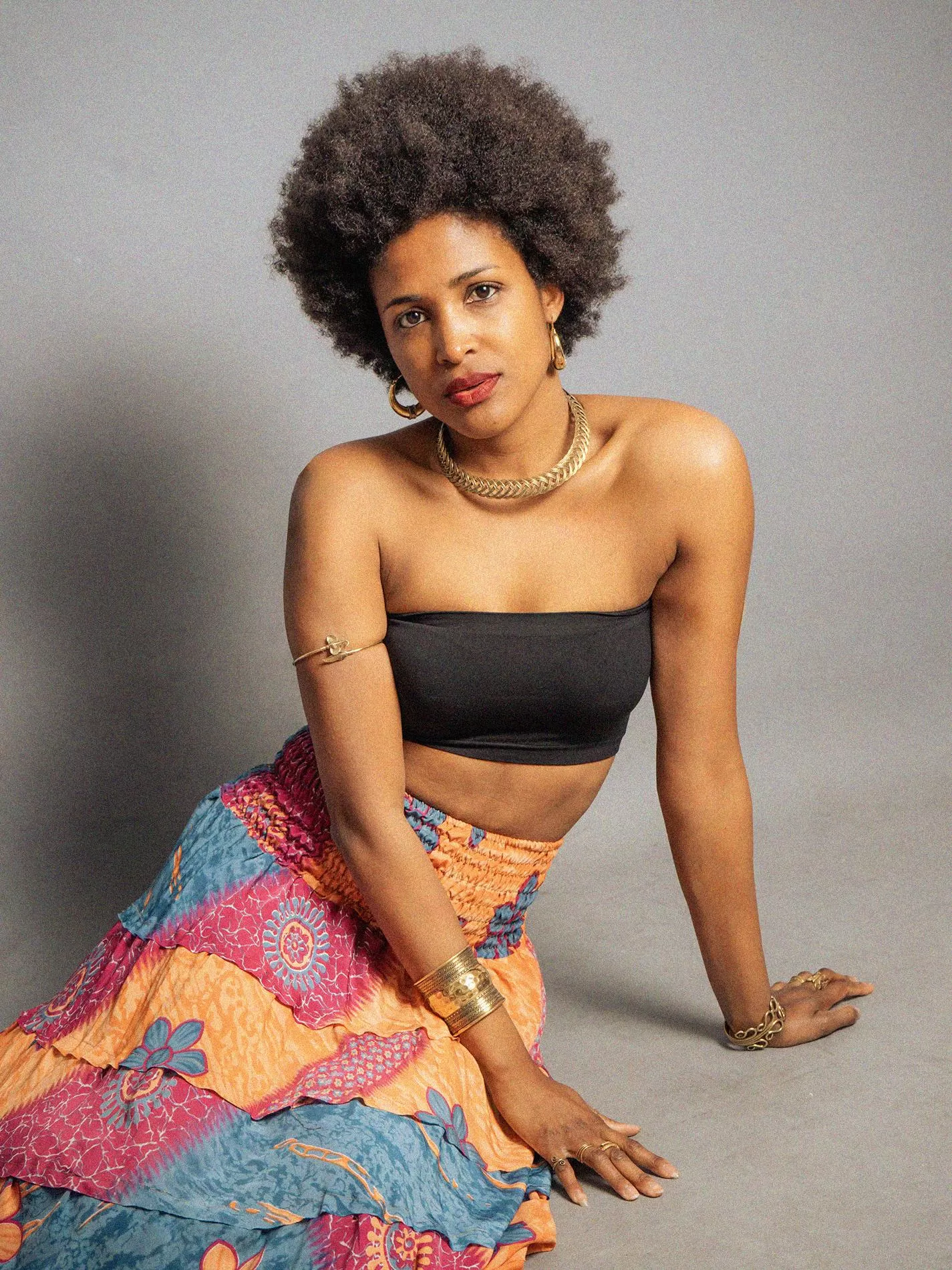 Gonna etnica a balze grigio e arancione – Hippie