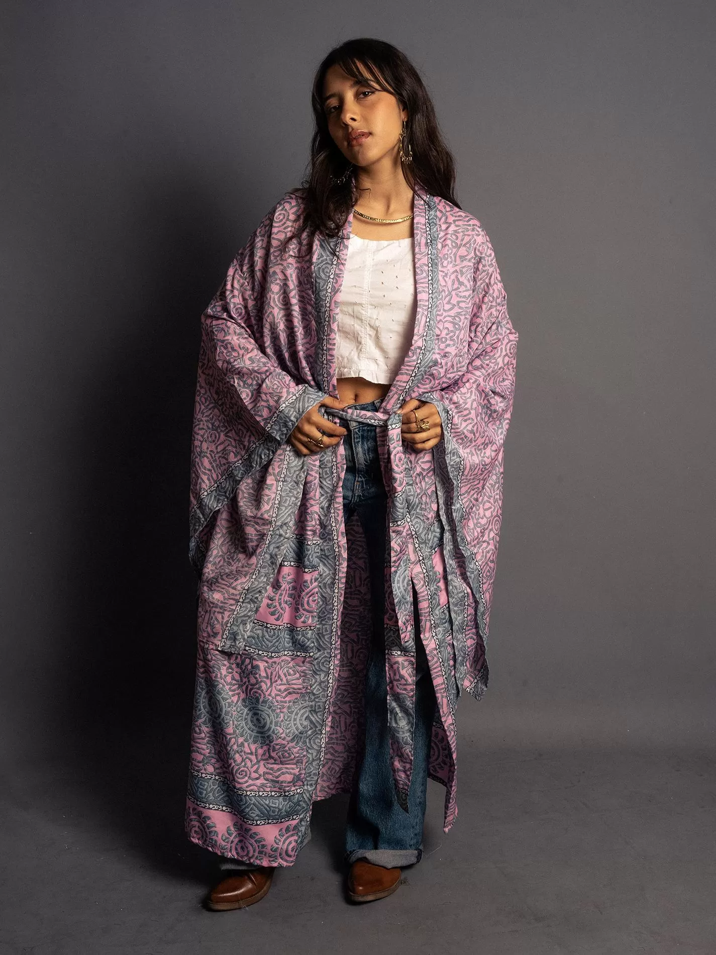 Kimono Manica Larga lilla e grigio - Surat