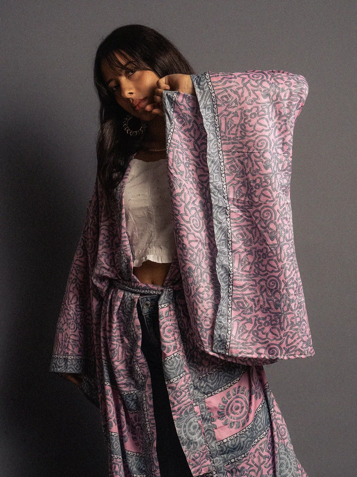 Kimono Manica Larga lilla e grigio - Surat