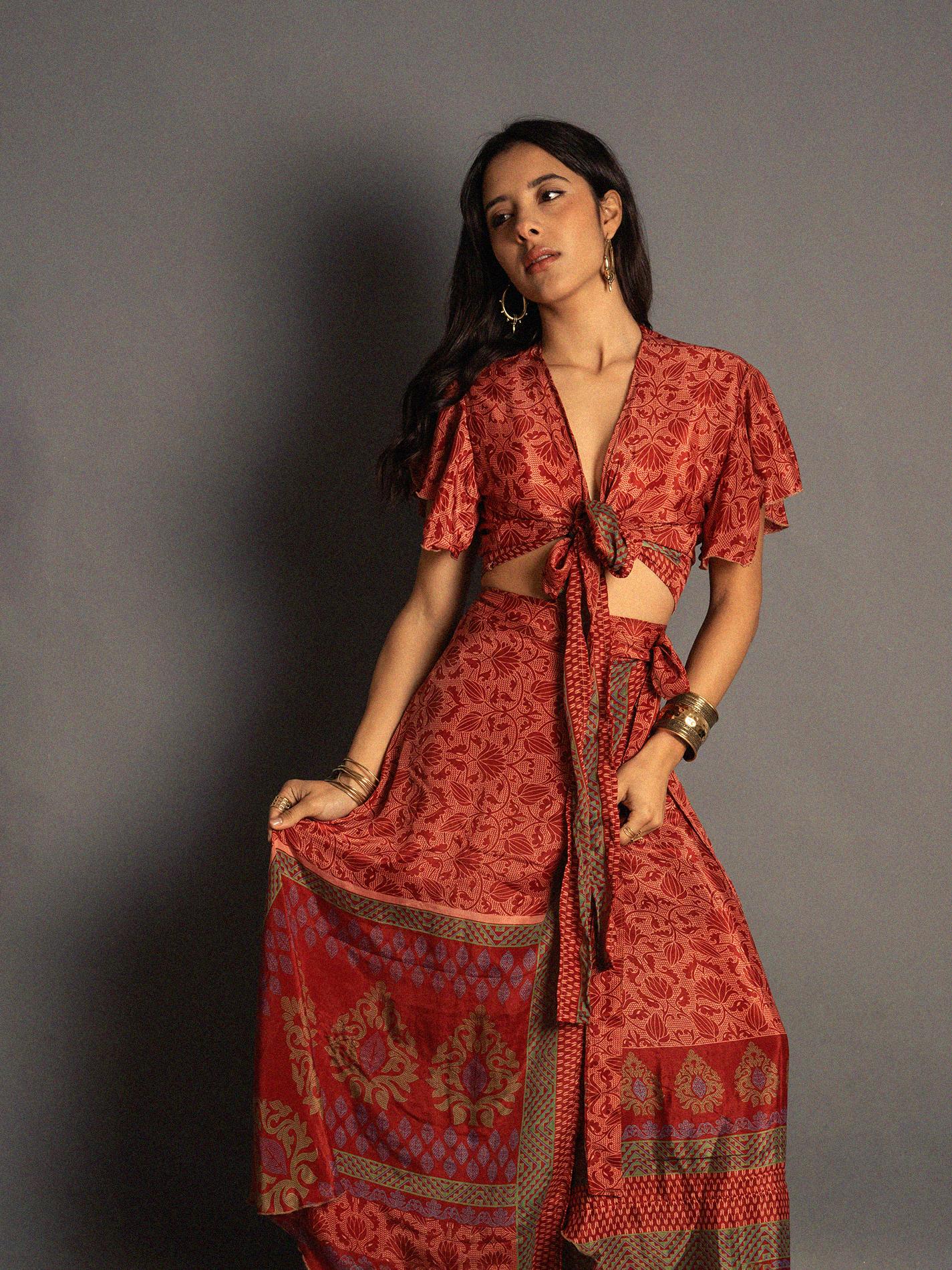 Wrap top e Gonna a Portafoglio rosso - Manali