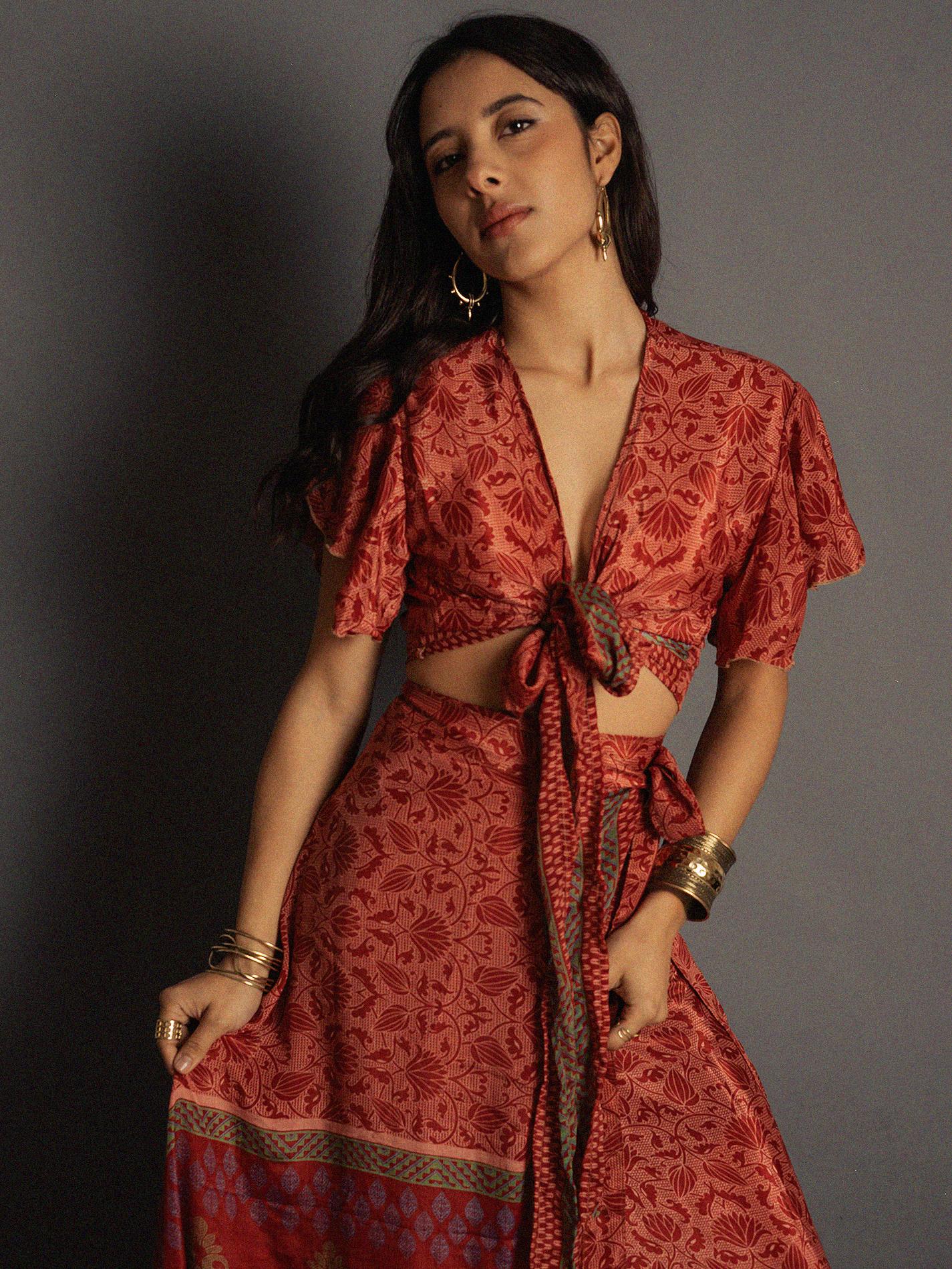 Wrap top e Gonna a Portafoglio rosso - Manali