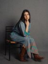 Abito Lungo Etnico con Scollo a Barca azzurro – Radha