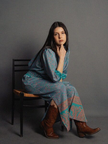 Abito Lungo Etnico con Scollo a Barca azzurro – Radha (2)