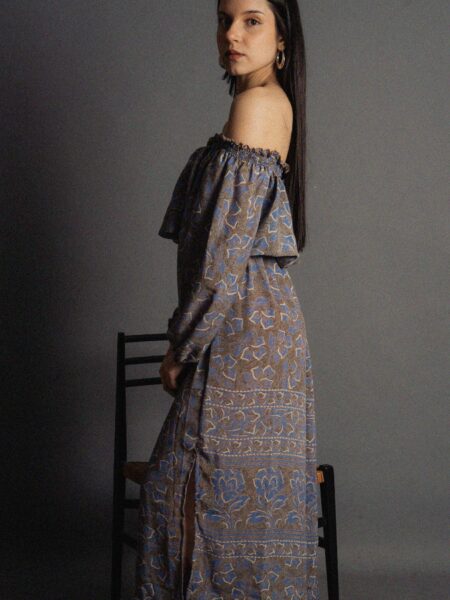 Abito Lungo Etnico con Scollo a Barca fiori – Radha