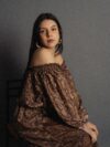 Abito Lungo Etnico con Scollo a Barca vinaccia – Radha