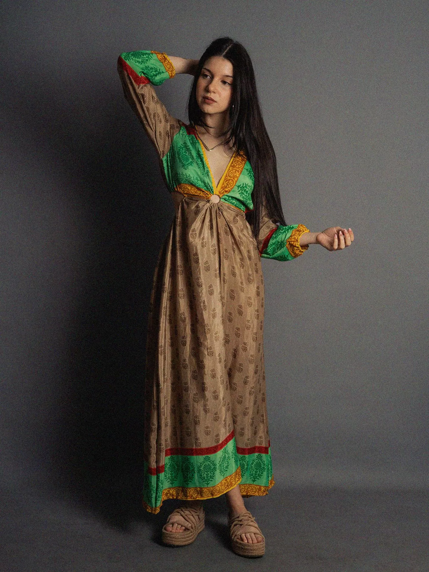 Abito Lungo con Anello ocra e verde - Orissa