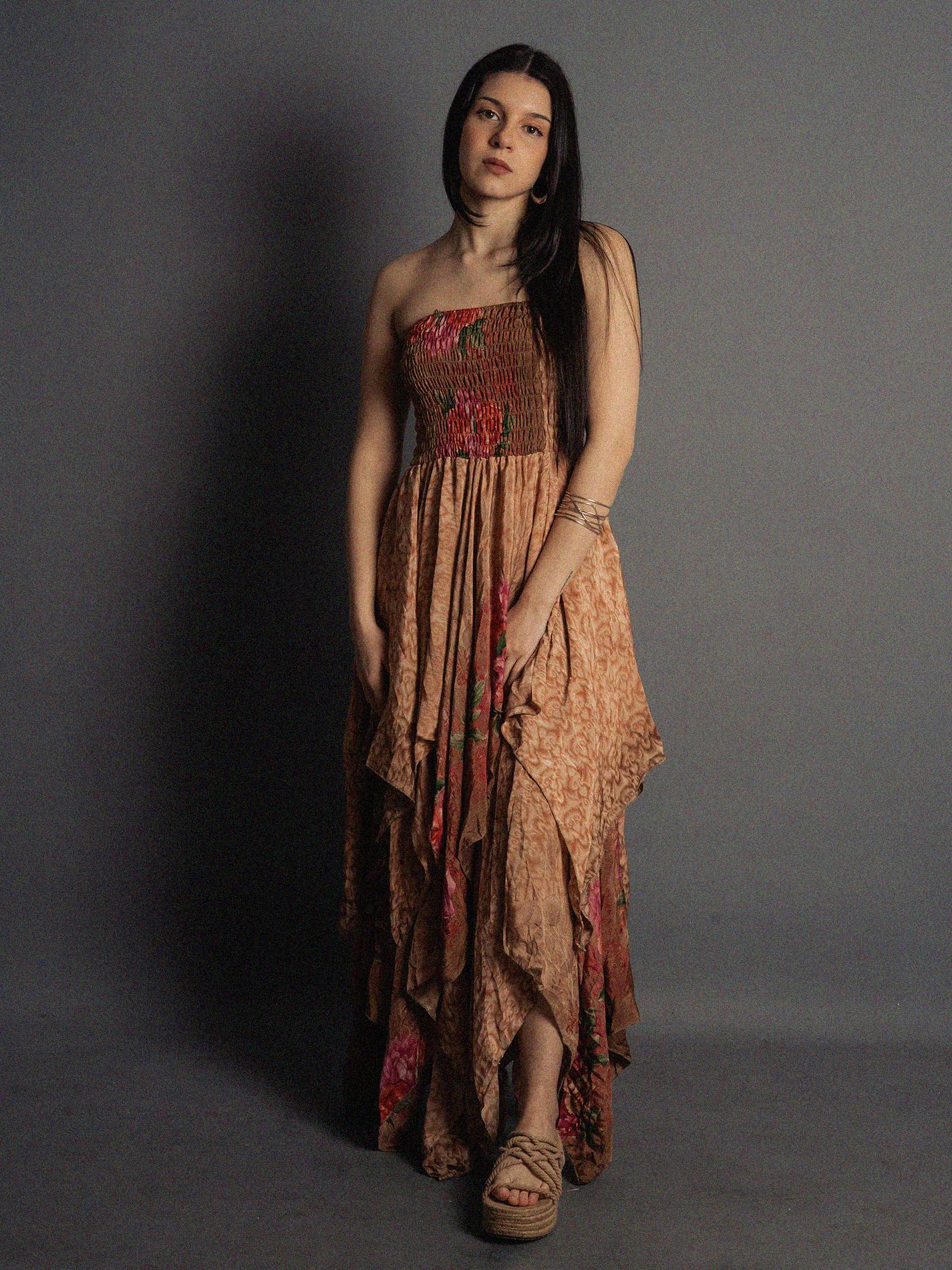 Abito etnico con elastico e spalline rosa antico – Mumbai