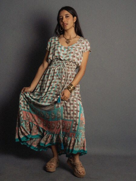 Abito lungo a girocollo fiori - Agra