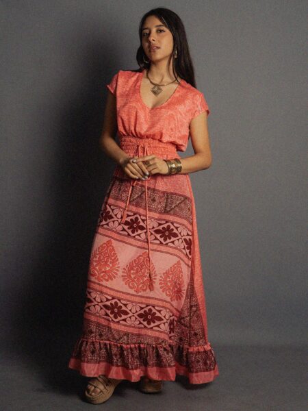 Abito lungo a girocollo rosa - Agra