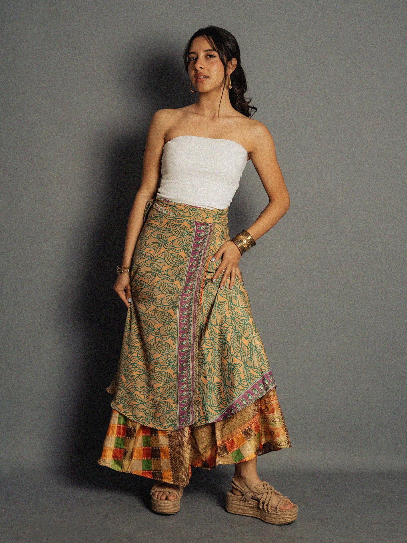 Gonna etnica lunga a portafoglio foglie – India