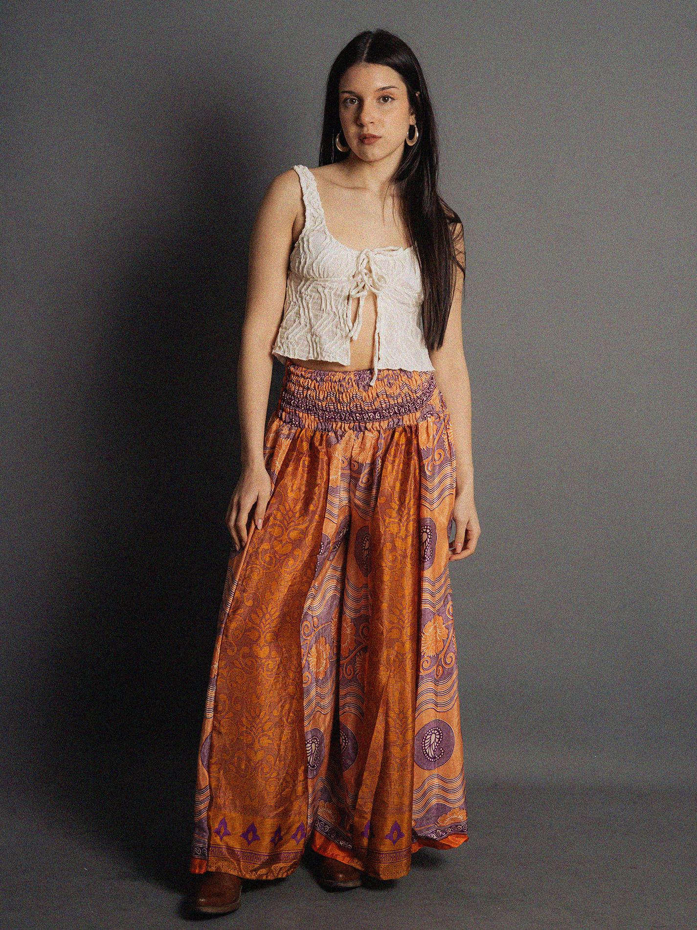 Pantalone etnico a palazzo doppia fantasia arancione – Loto
