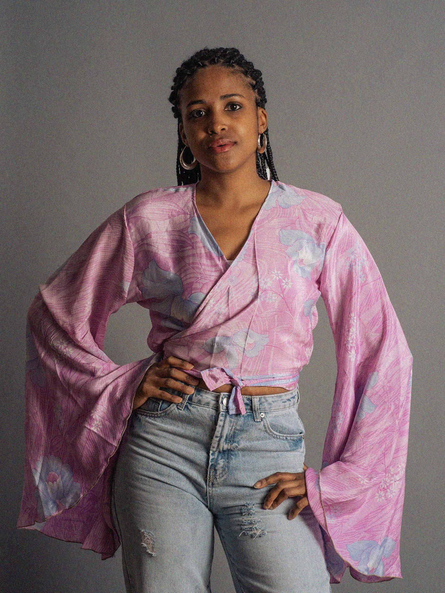 Wrap Top Manica larga rosa – Gandhi