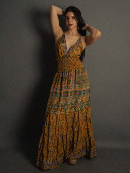 Abito lungo giallo e verde - Bihar